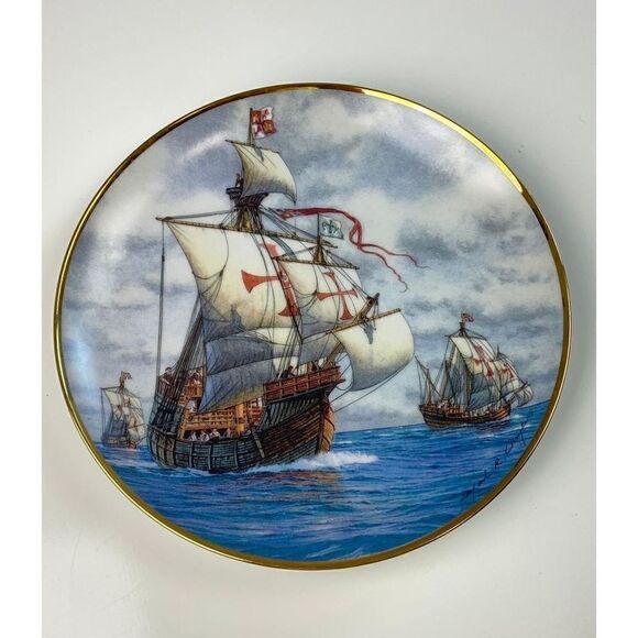 Franklin Mint The First Voyage Collectors Porcelain Plate Lmtd Edition Gold Trim - Picture 1 of 5
